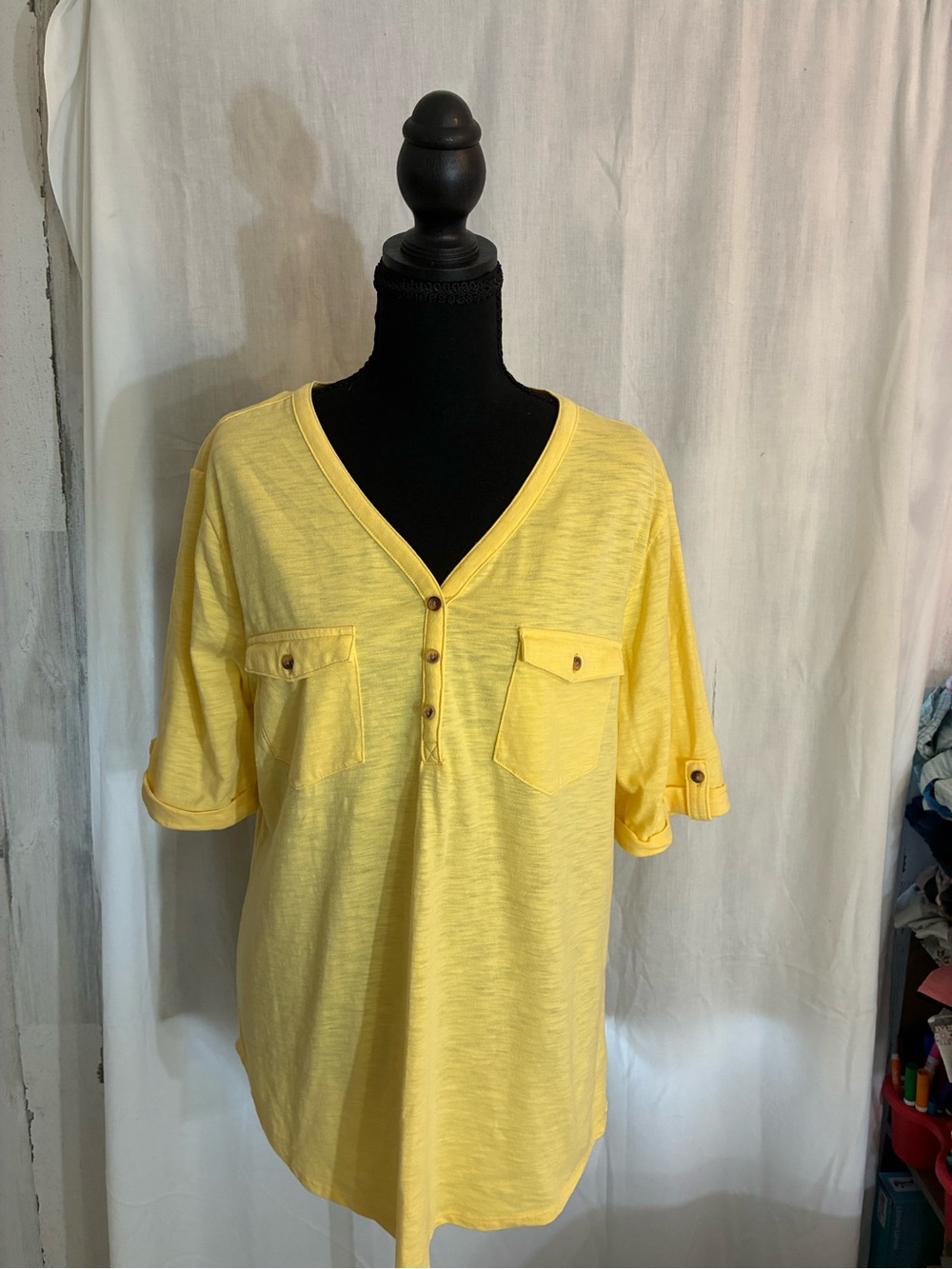 croft & barrow Yellow Short-Sleeve V-Neck Henley with Pocket Details